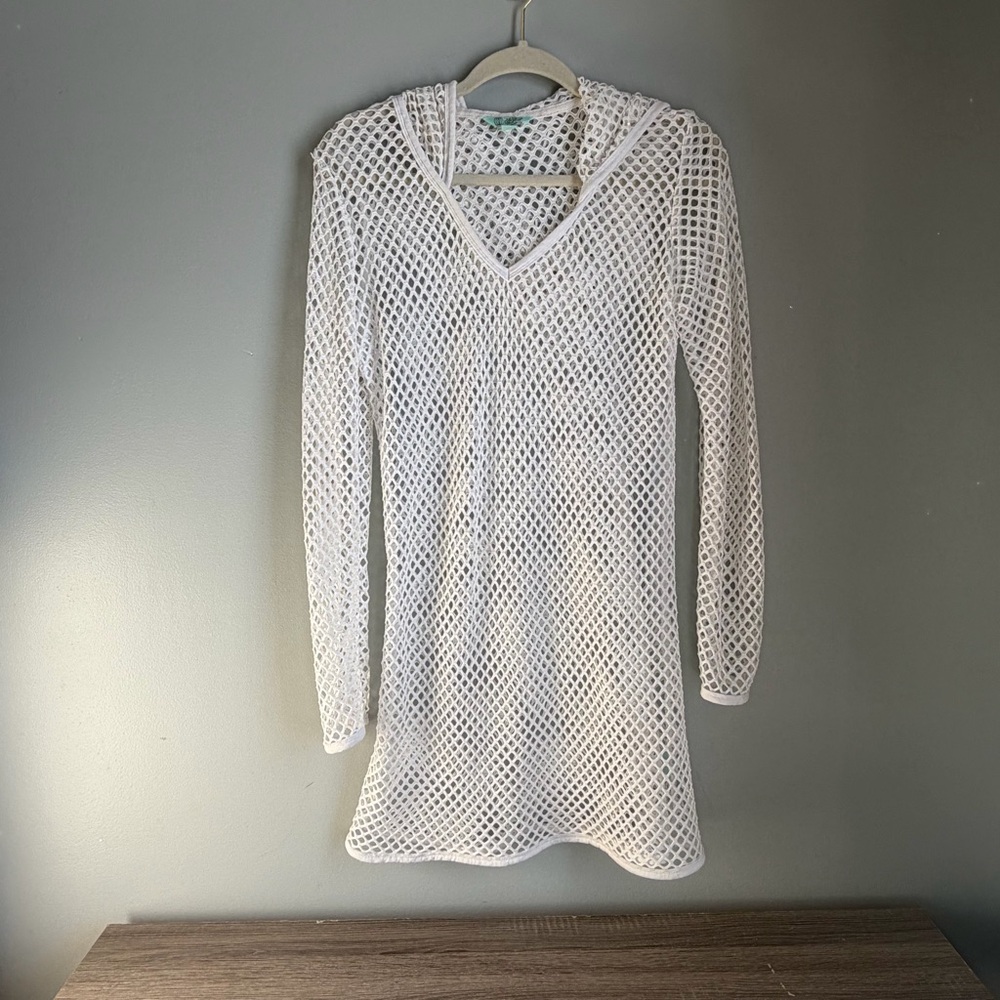 Balance Cover-Up Collection White Mesh Hooded Swim Cover Up Women’s L